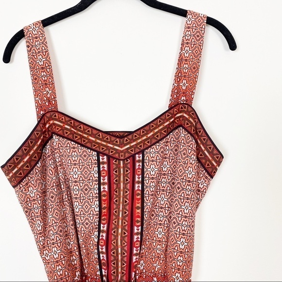 WHBM Red Labyrinth Print Chemise Dress Aztec Medium Tie Waist Cocktail Wedding - Picture 4 of 8